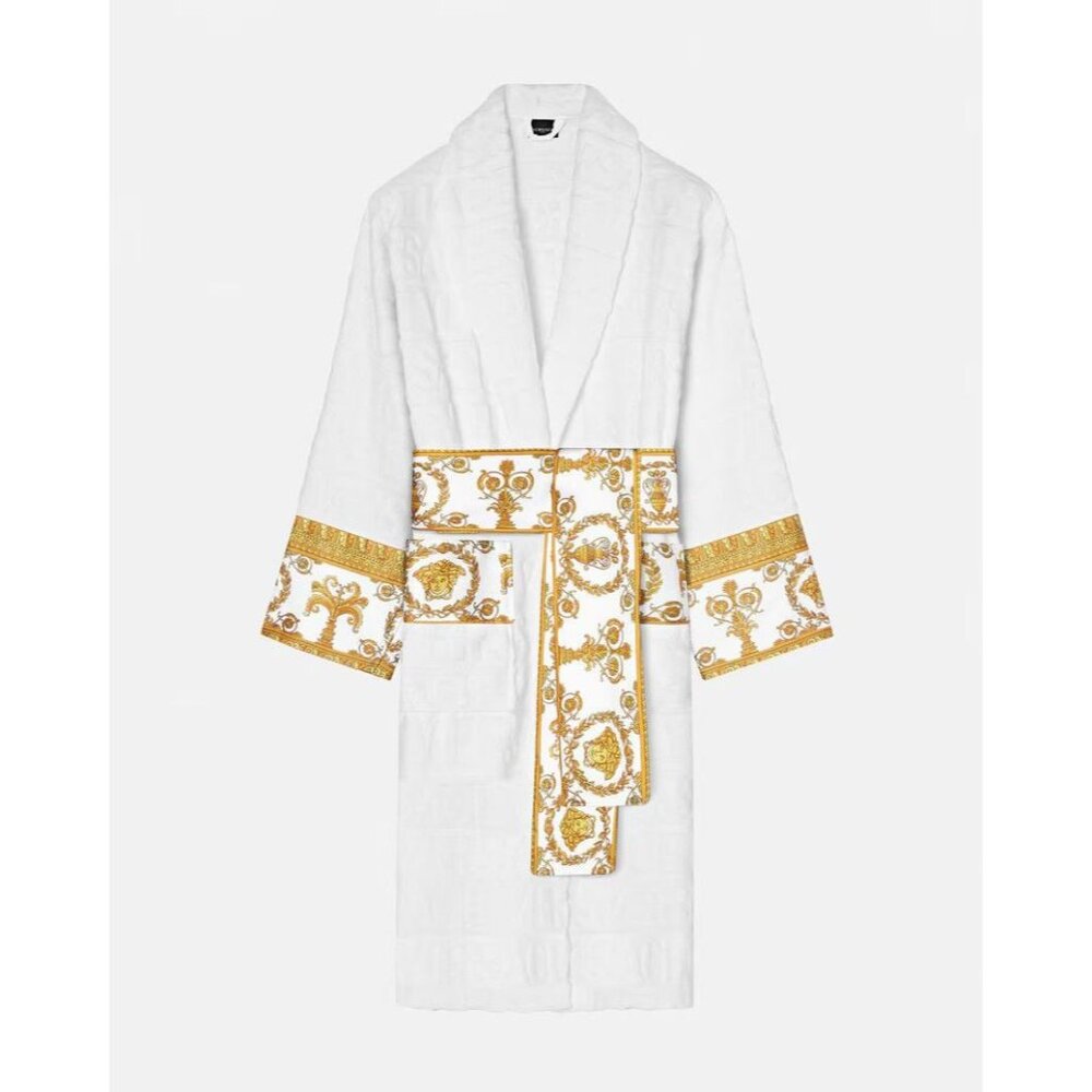 Versace White / Gold Baroque Embossed Robe